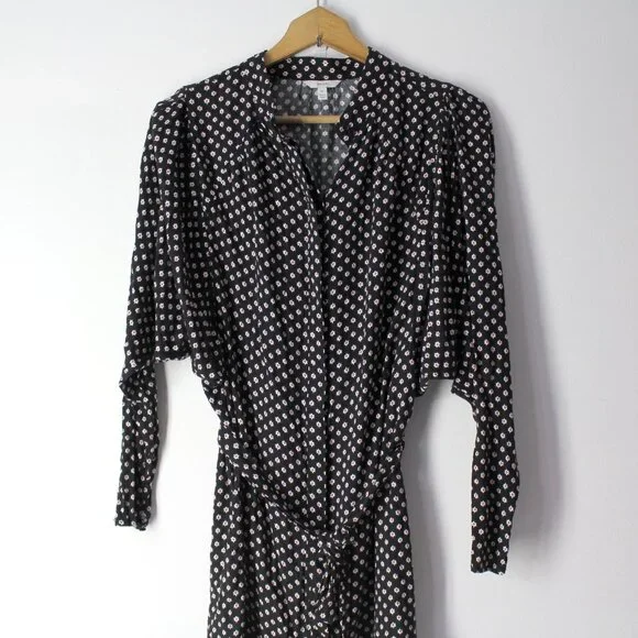 Joie Myune Tie Waist button down shirtdress black printed dolman sleeve Sz M - Picture 6 of 13